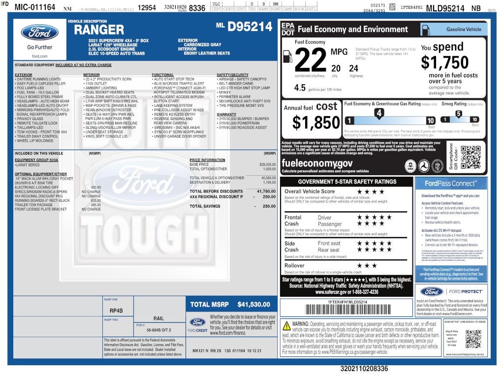 2021 Ford Ranger Lariat CREW