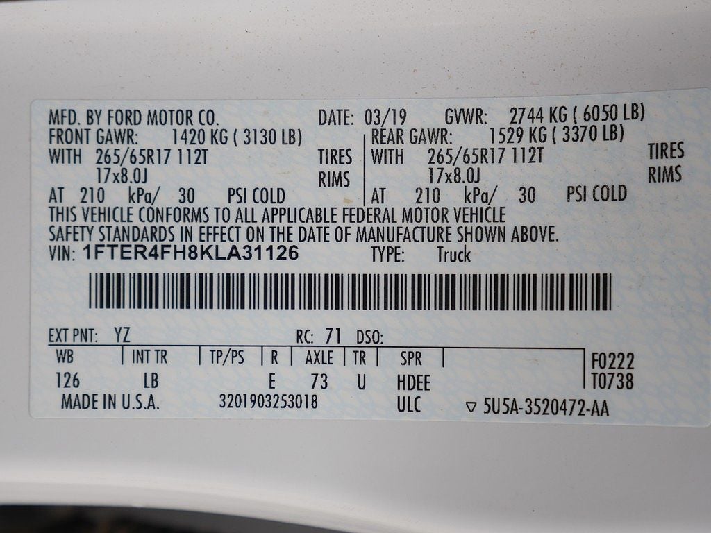 2019 Ford Ranger XLT CREW 4WD