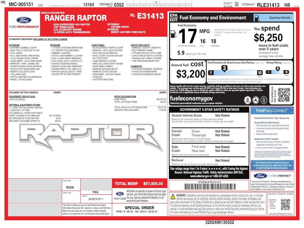 2024 Ford Ranger Raptor 4WD