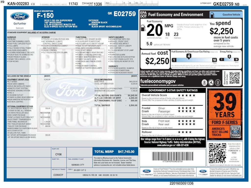 2016 Ford F-150 XLT CREW 2.7