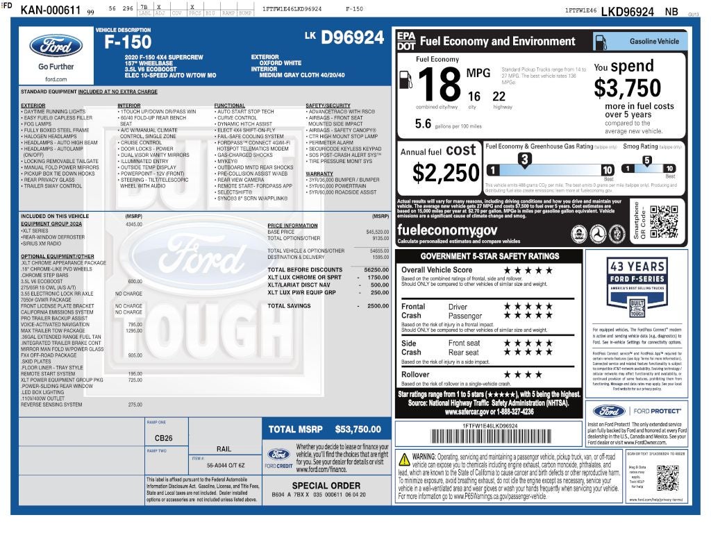 2020 Ford F-150 XLT LONG BED CREW 3.5