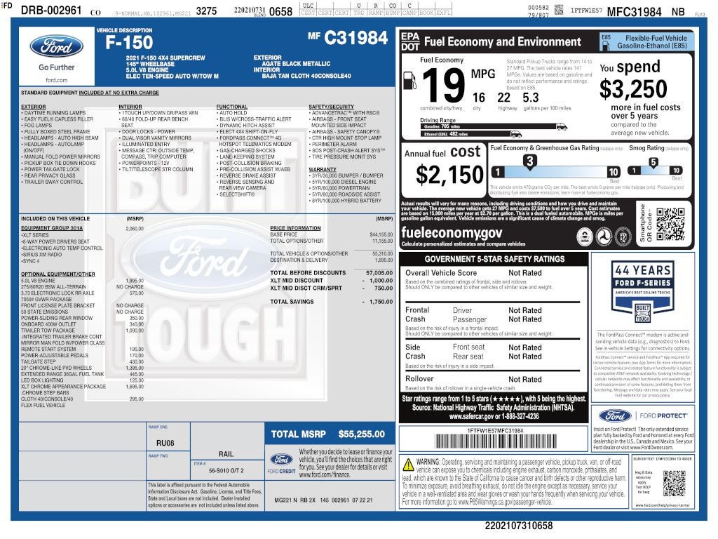 2021 Ford F-150 XLT CREW 5.0