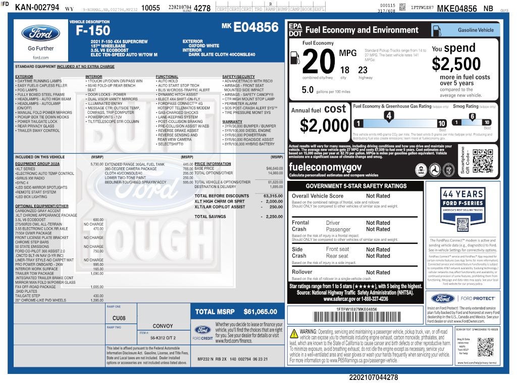 2021 Ford F-150 XLT LONG BED CREW 3.5
