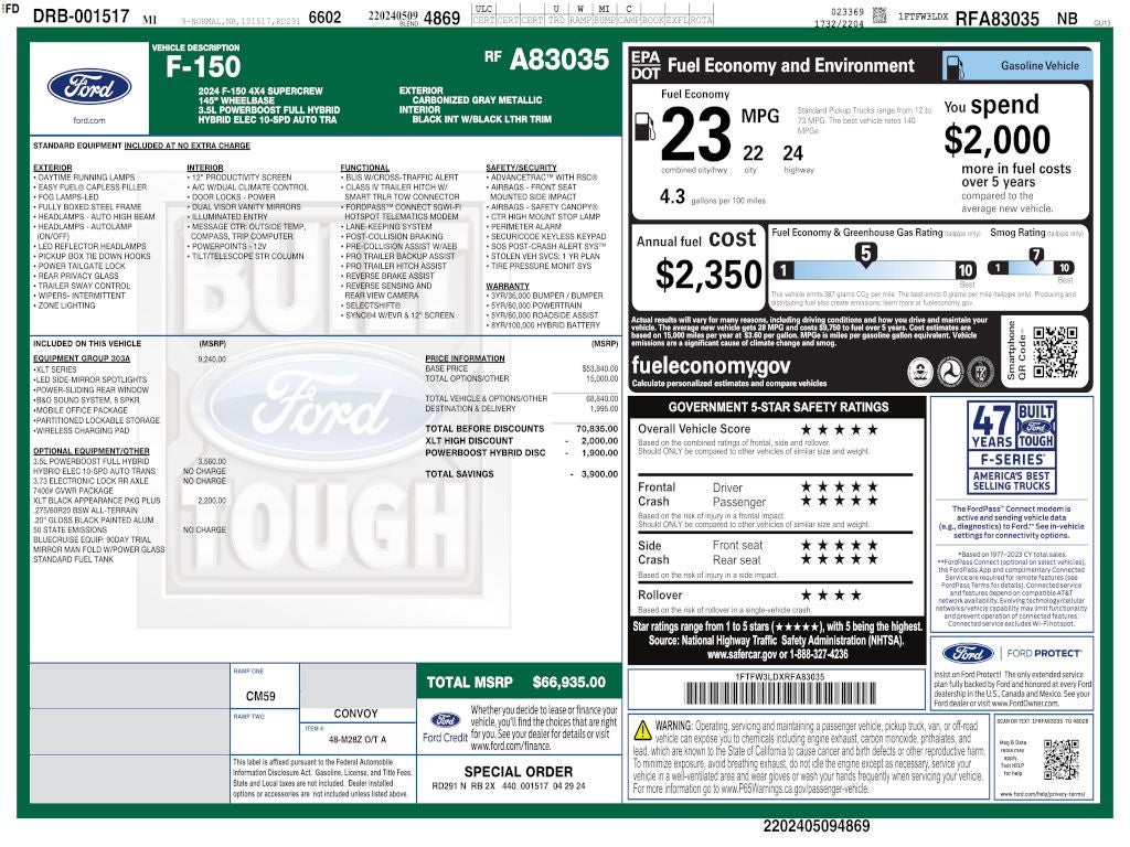 2024 Ford F-150 XLT CREW 3.5 PB 303A