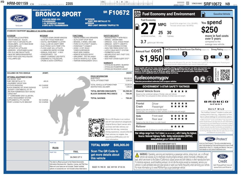 2025 Ford Bronco Sport Big Bend BLACK DIAMOND PKG
