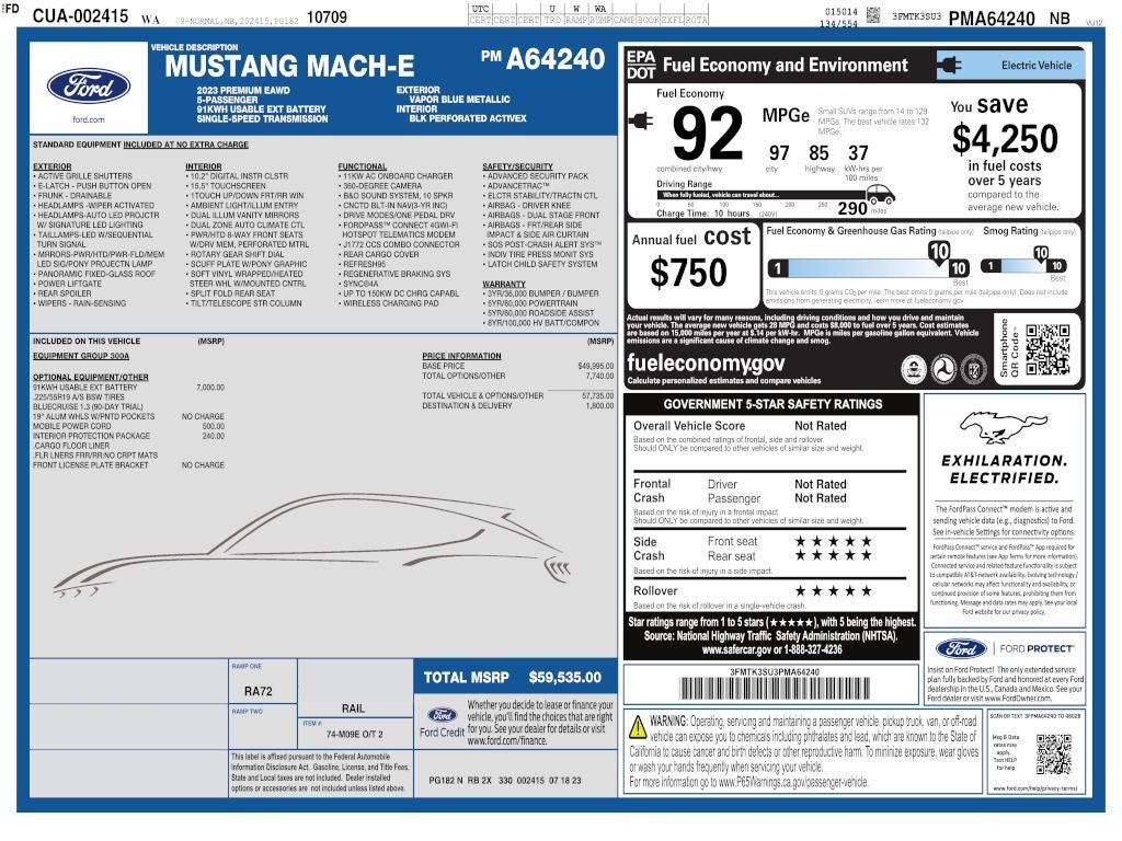 2023 Ford Mustang Mach-E Premium EXT. BAT. AWD